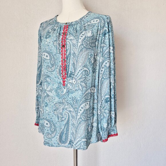 Zadig & Voltaire Teck Crepe Paisley Embroidered Blouse Long Sleeve Green - Picture 6 of 15